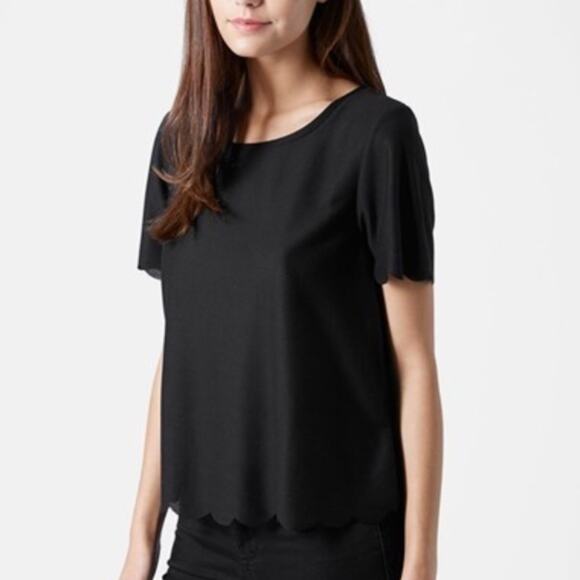 Topshop Black Scalloped Frill Tee Blouse 8 - Picture 1 of 7